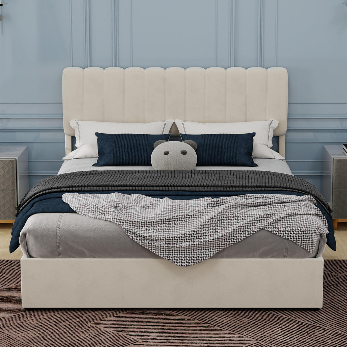 POLSTERBETT 160/200 cm mit weichem Samtbezug und stabilem Metallgestell, Beige - Beige, Textil (160/200cm) - Redom