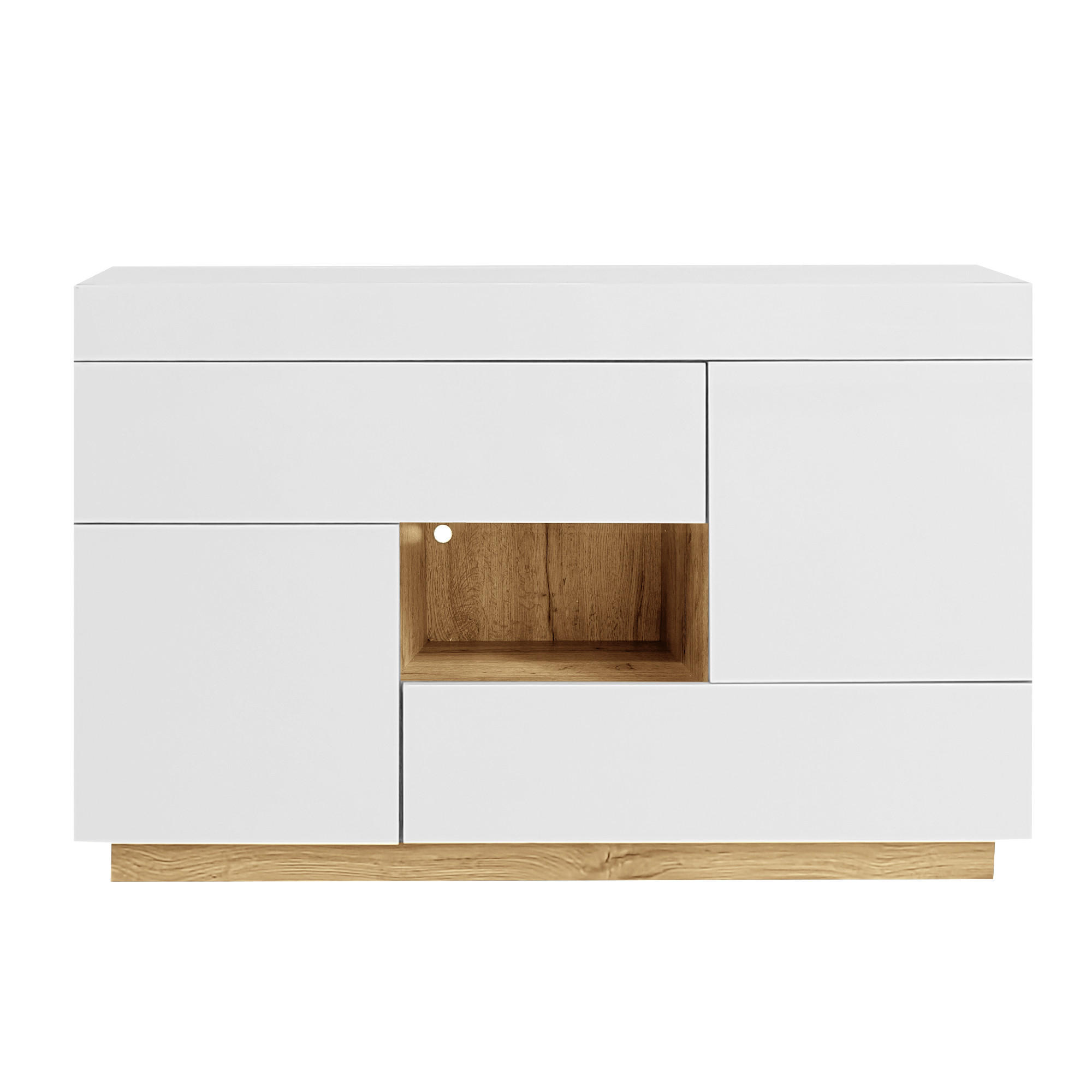 SIDEBOARD LED, Schubladen, Hochglanzfront, modernes Design - Weiß, Holz (120/76/37cm)