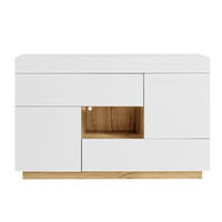SIDEBOARD LED, Schubladen, Hochglanzfront, modernes Design - Weiß, Holz (120/76/37cm)