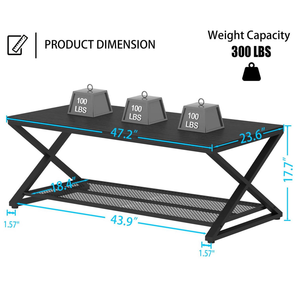 COUCHTISCH Holz Metall Industrial mit Ablage 120 x 60 x 45 cm - Dunkelgrau, Holzwerkstoff/Metall (60/120/45cm) - Quality Elegance