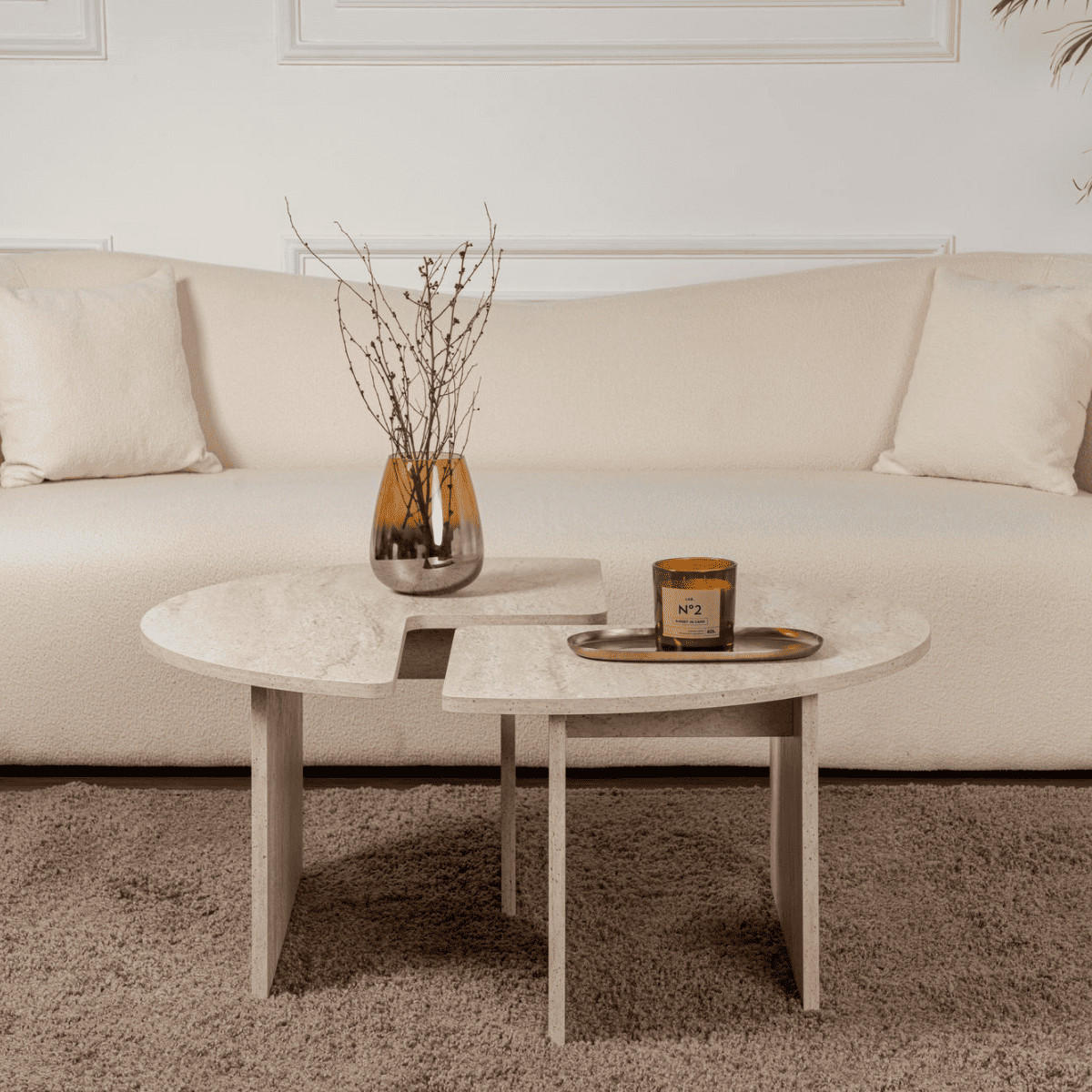 COUCHTISCH (2er-Set) moira 90/90/41 cm - Beige, Holzwerkstoff (90/90/41cm) - Calicosy