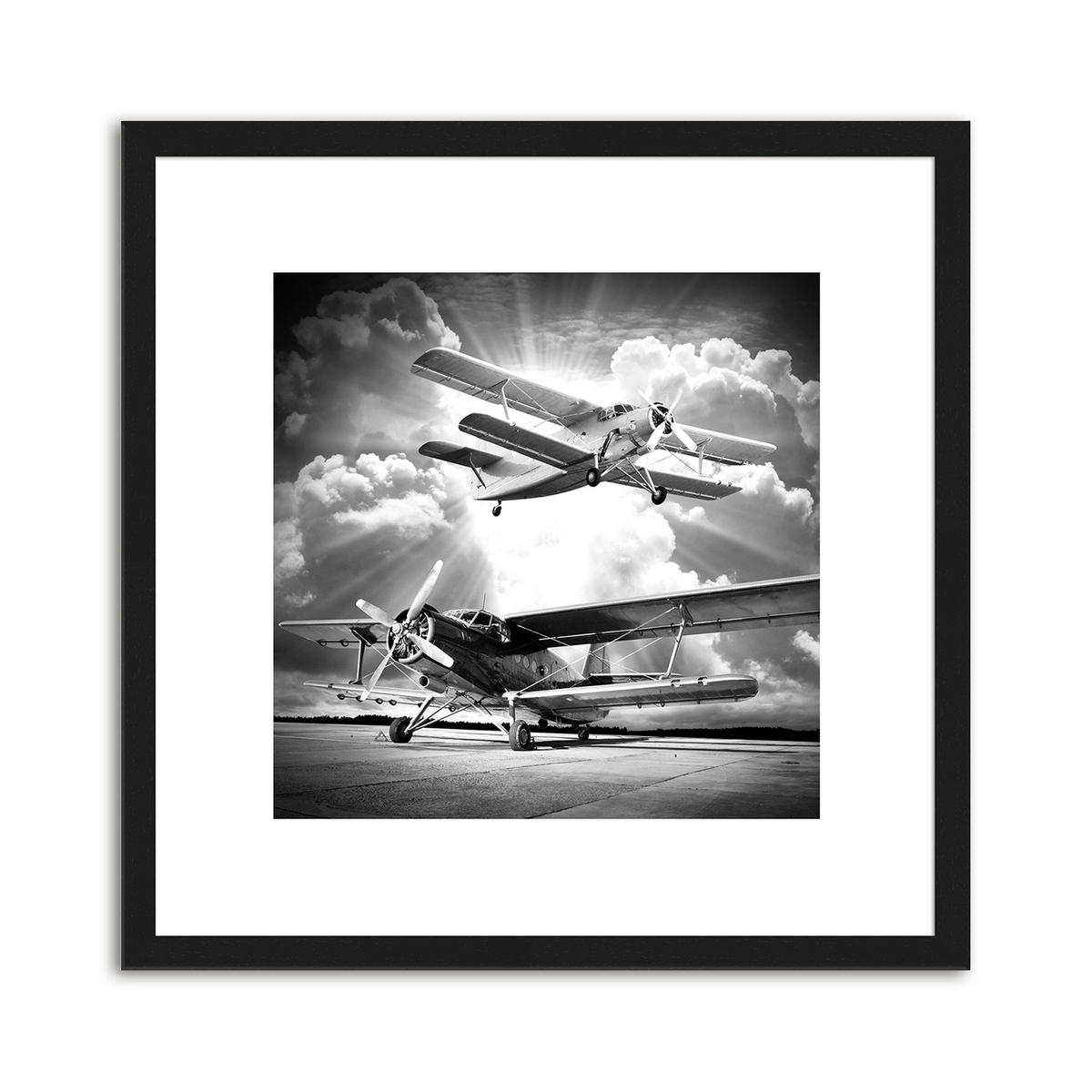 BILDER-SET mit Rahmen 4 x 30x30 cm Flugzeuge Technik schwarz weiß - Weiß, Holz (30/30cm) - artissimo