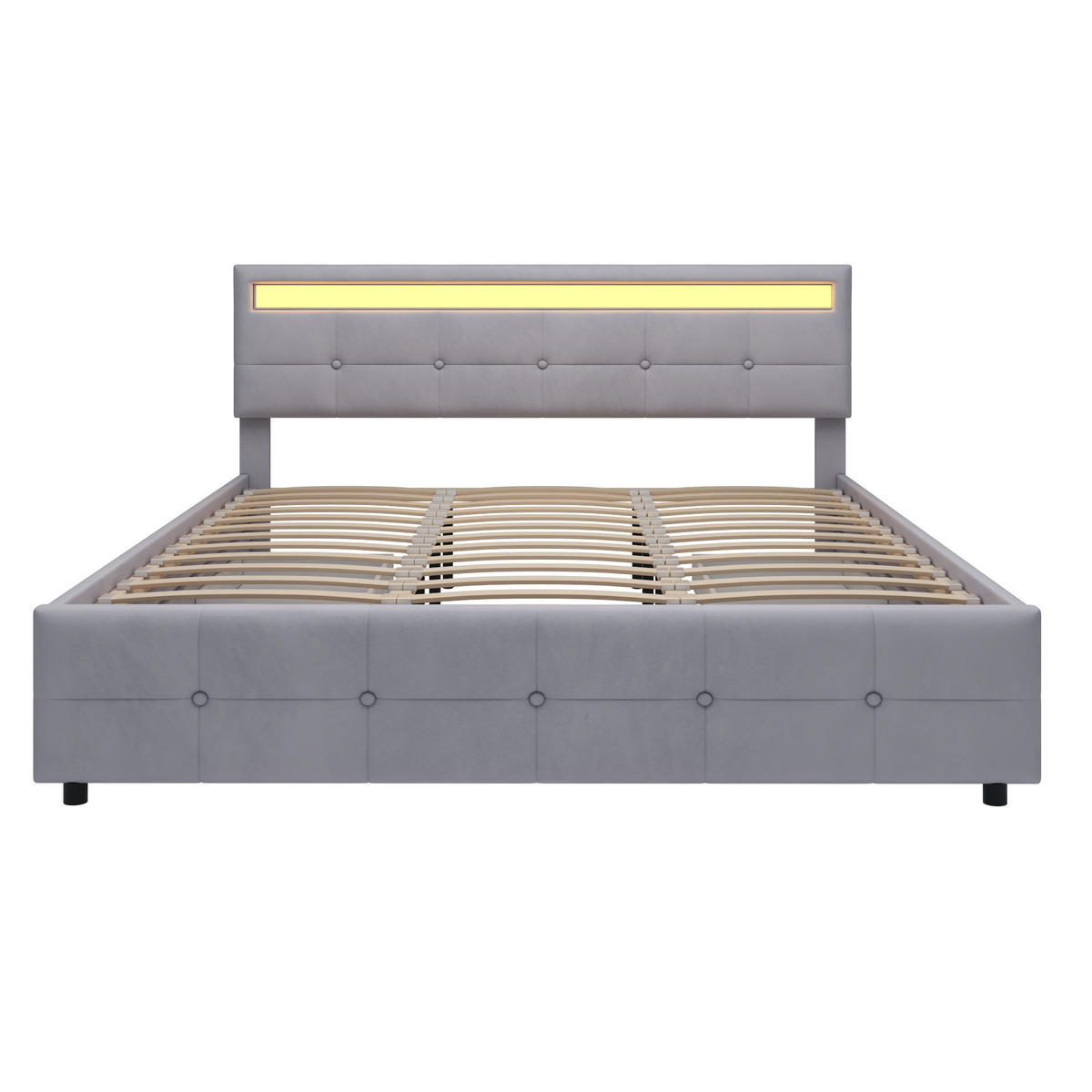 POLSTERBETT 180/200 cm grau LED-Bett mit 4 Schubladen - Grau, Textil (180/200cm) - OKWISH