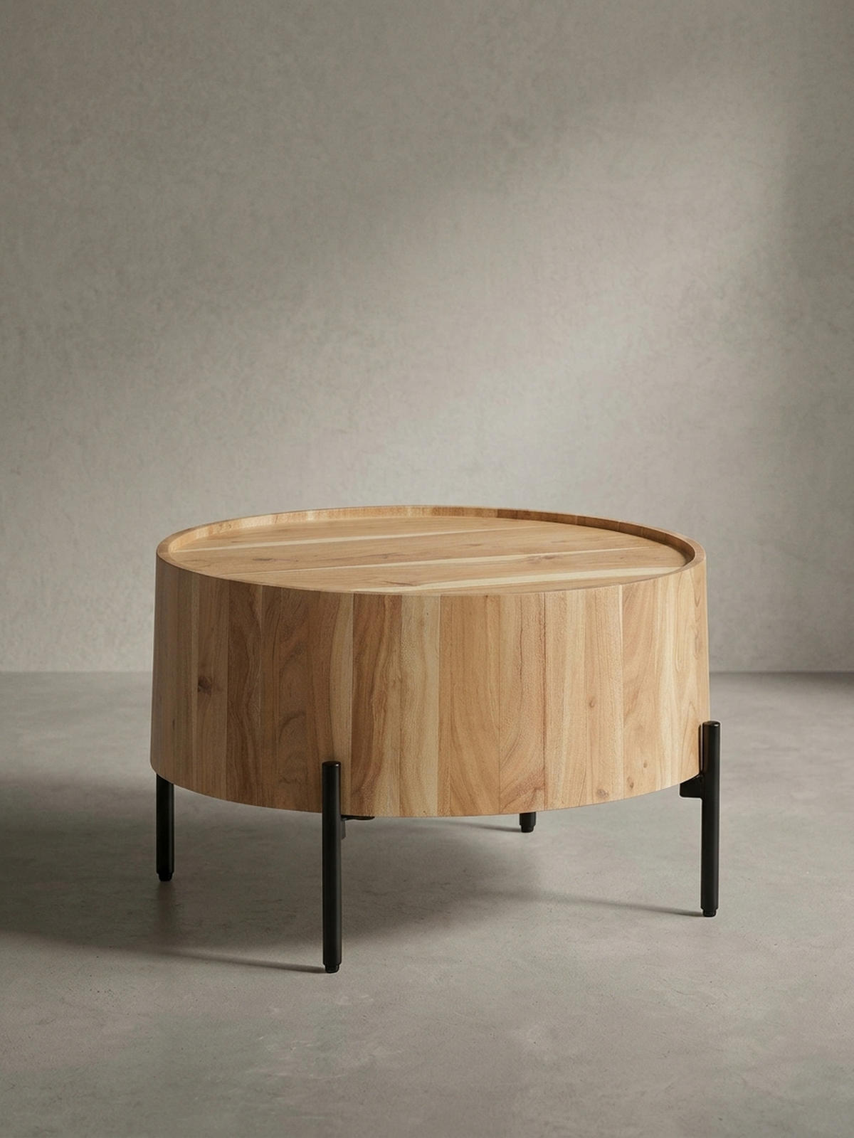 COUCHTISCH Akazie Massivholz Rund 60x60x41cm Metallgestell Braun/Schwarz - Schwarz/Akaziefarben, Holz/Metall (60/60/41cm) - KADIMA DESIGN