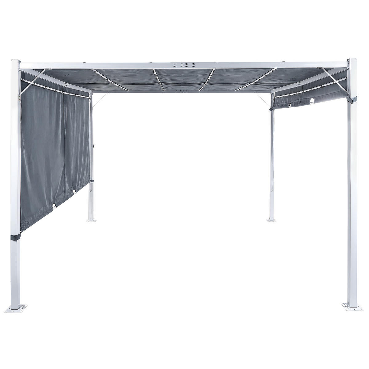 PERGOLA mit LED-Beleuchtung Stahl grau 310/310 cm Parga - Weiß/Grau, Metall (310/215/310cm) - Beliani