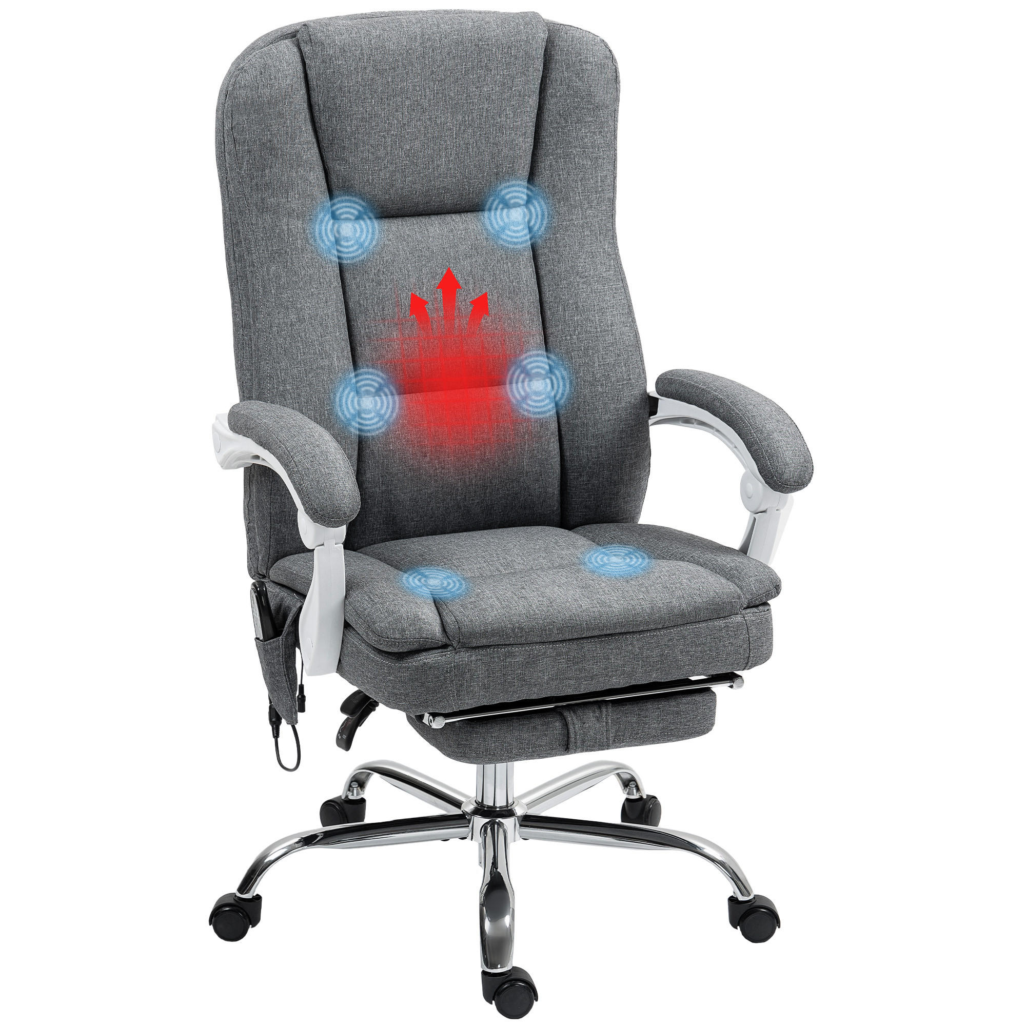 DREHSTUHL DE-11786 mit massage- & heizfunktion 66/60/113-121 cm Grau - Grau, Textil (60/121/66cm) - ComfortXL