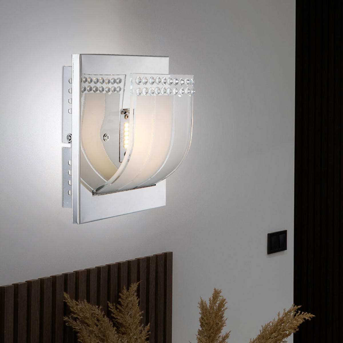 LED WANDLEUCHTE Metall Kristalloptik Silber 2er Set - Silberfarben, Glas (16/9/14cm) - Globo Lighting