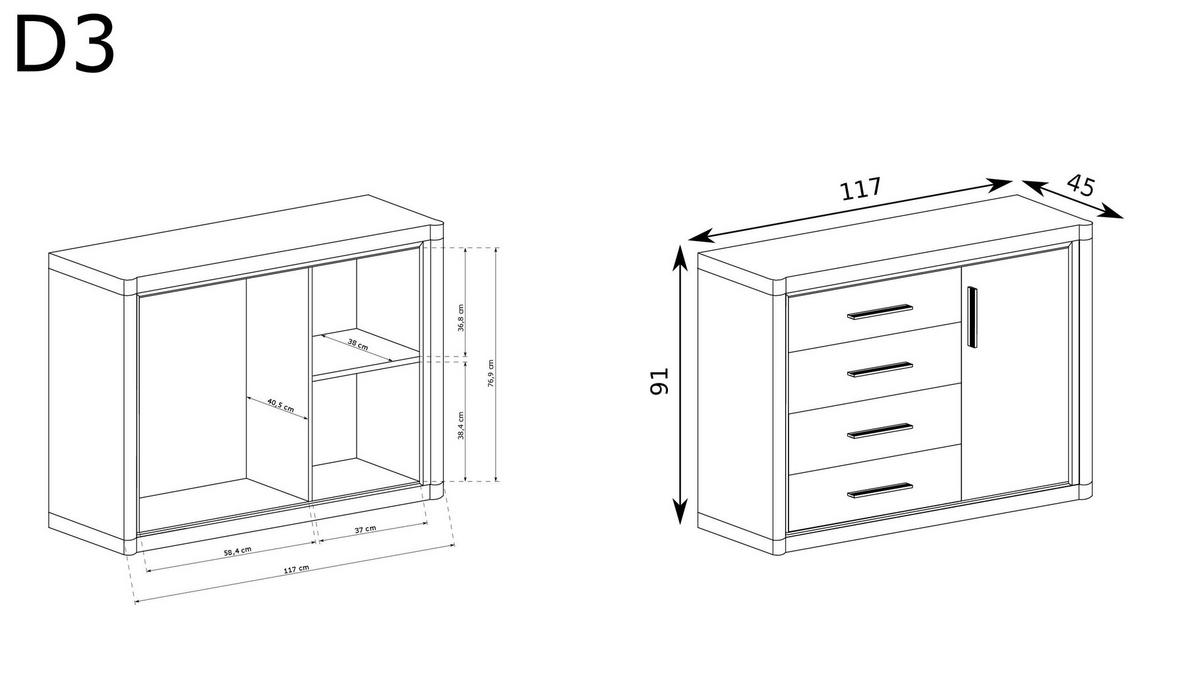 KOMMODE Dallas D-3 Eiche Sonoma - Sonoma Eiche, Holzwerkstoff (117/91/45cm)