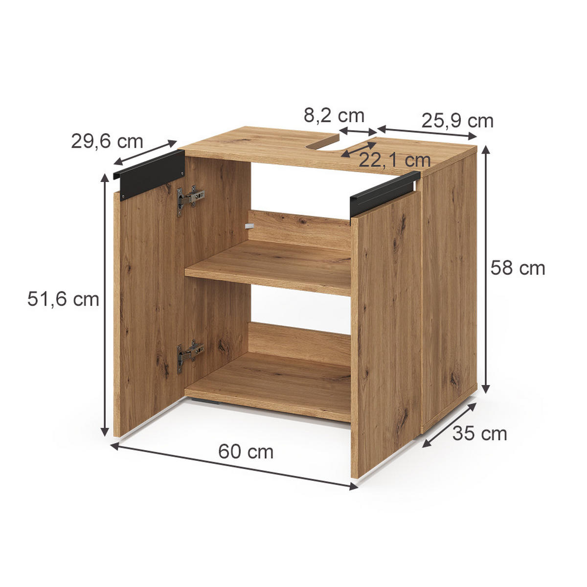 WASCHBECKENUNTERSCHRANK Torren Artisan 60 x 58 cm mit 2 Türen - Hellgrau, Holzwerkstoff (60/58/35cm) - Vicco