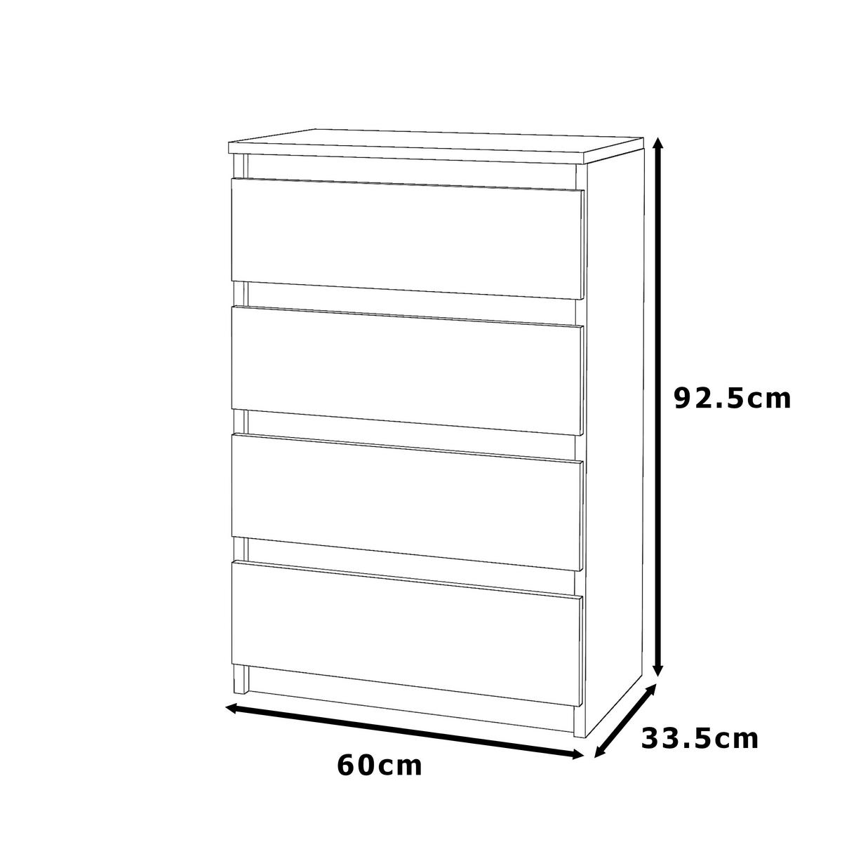KOMMODE mit 4 Schubladen – Schwarz - Schwarz, Holz (60/92.5/33.5cm) - Stiv Meble
