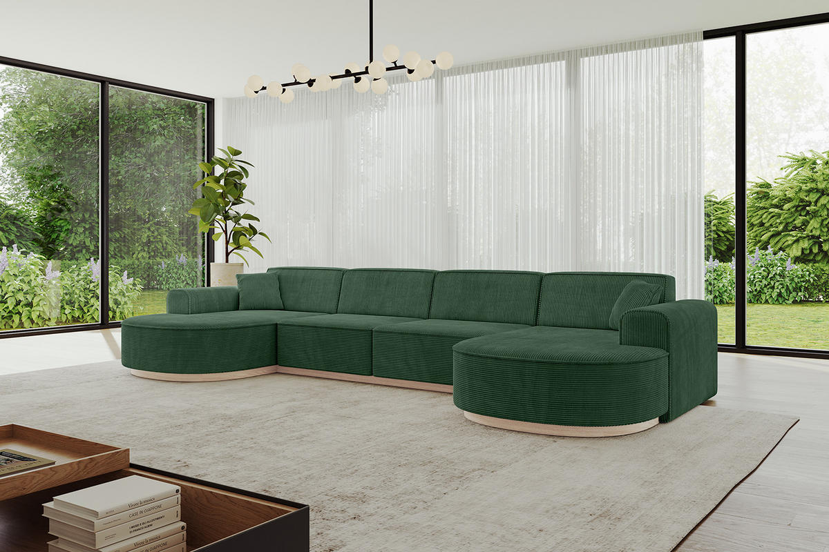 WOHNLANDSCHAFT MARI-U2-v1 - 388x171x83 cm Grün Cord - Grün, Holzwerkstoff/Textil (388/83/171cm) - ALTDECOR
