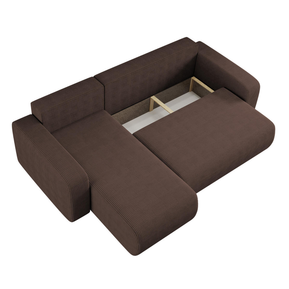 ECKSOFA L-FORM Schlaffunktion Und Bettkasten Eckcouch MILANO L Stoff Dicker Cord Braun Links - Braun, Holz/Textil (142/244cm) - Kaiser Möbel