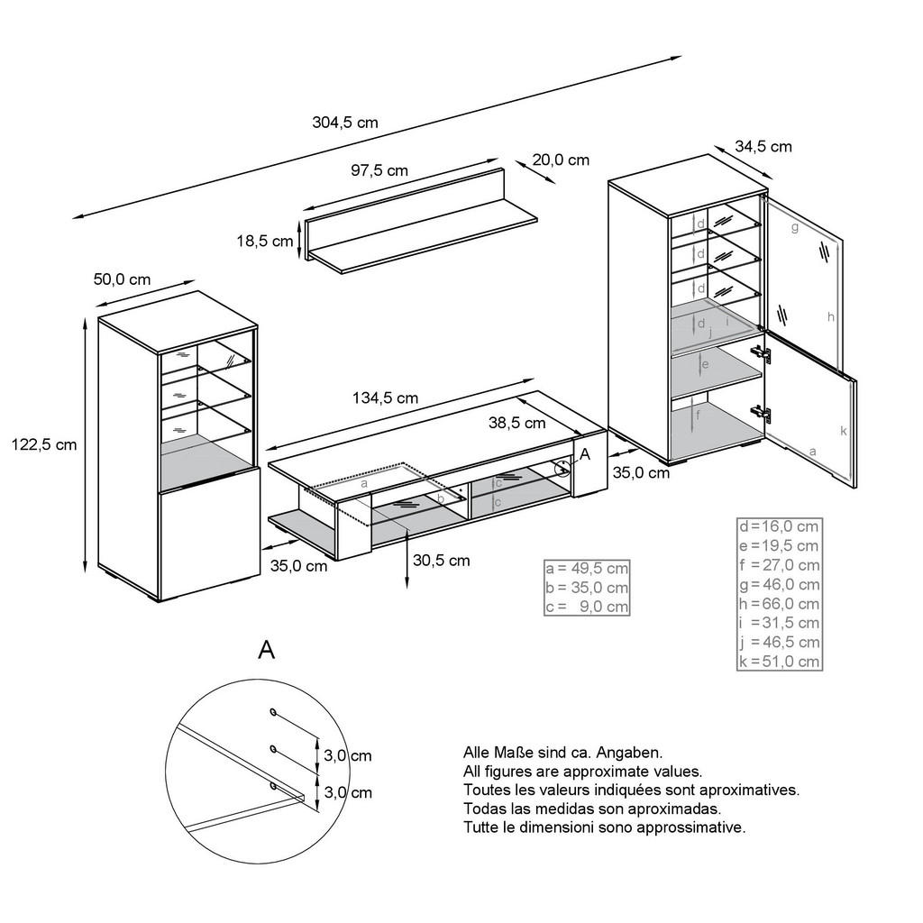Thumbnail - Vladon Wohnwand, Anthrazit, Holzwerkstoff, 304.5x141x39 cm, Wohnzimmer, Wohnwände, Anbauwände