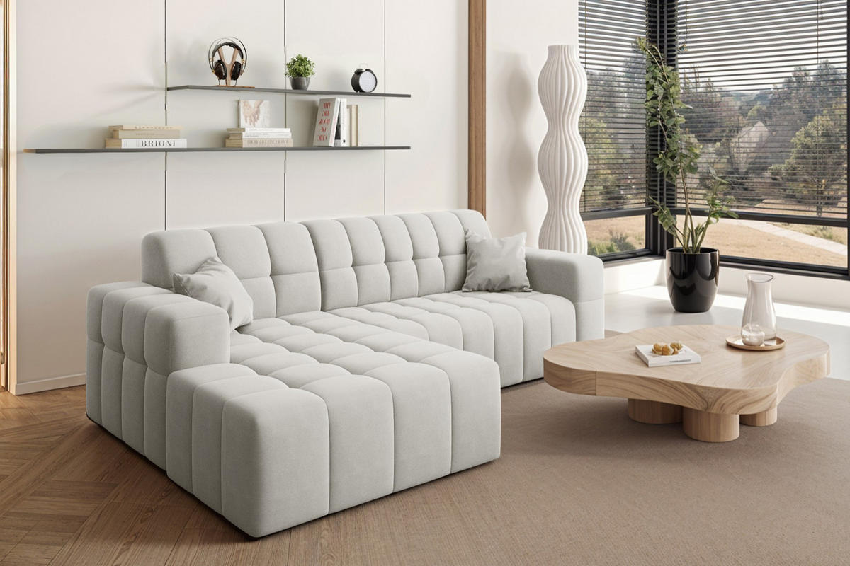 ECKSOFA L-förmiges Nimes Velours Stoff Weiß Links - Weiß, Holz/Kunststoff (168/265cm) - Kaiser Möbel