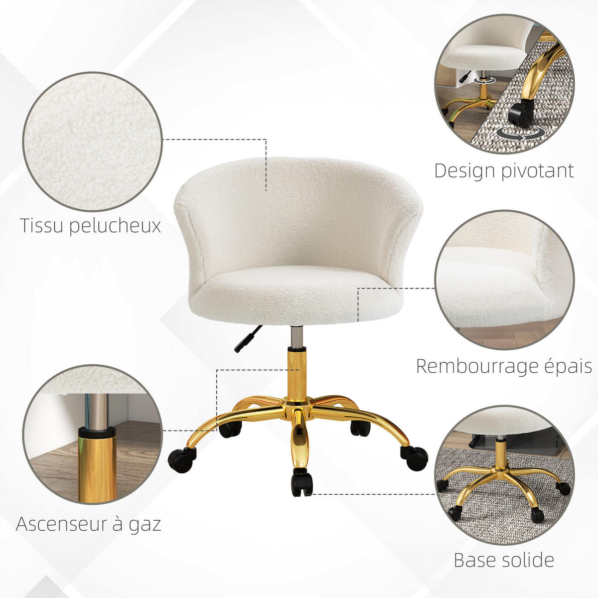DREHSTUHL DE-11688 ergonomisch höhenverstellbar Weiß - Goldfarben, Textil (56/76/58cm) - ComfortXL