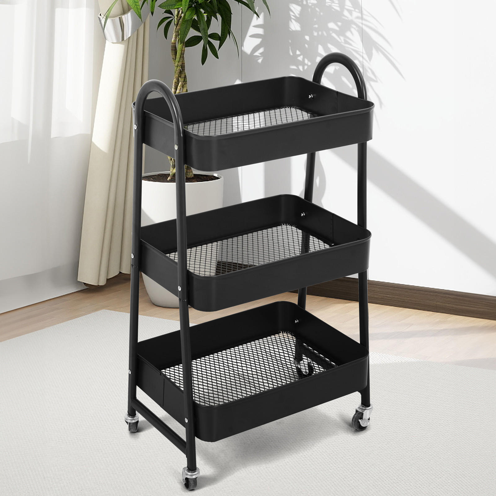 SERVIERWAGEN mit 3 Etagen Schwarz - Schwarz, Metall (42/80/31.5cm) - SVITA