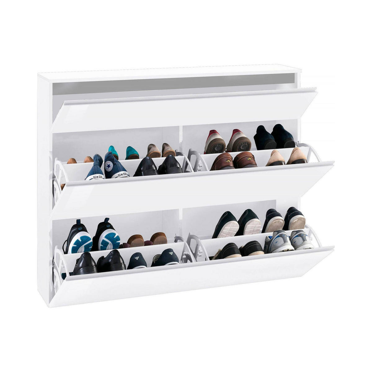 SCHUHSCHRANK Glänzendes Weiß 27/120/108 cm - Weiß, Holzwerkstoff (120/108/27cm) - DMORA