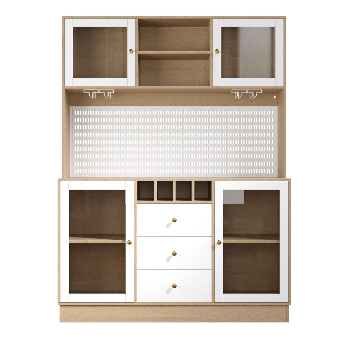 KREDENCA iz MDF-ja in stekla, 140/40/185,7 cm, bela z LED-osvetlitvijo - bela, leseni material (140/185.7/40cm) - Modenvie