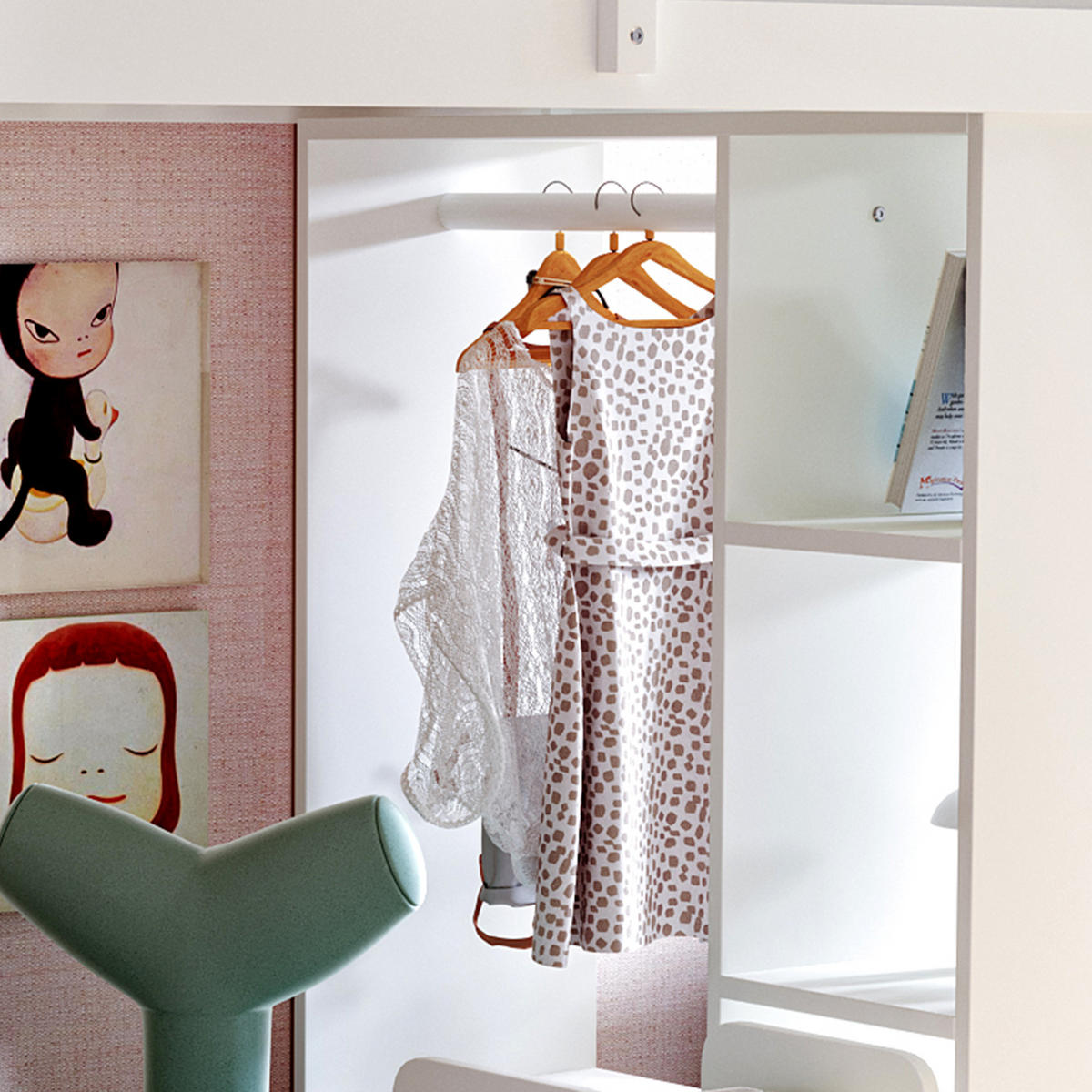 HOCHBETT 90/200 cm Weiß mit Regalen und herausnehmbarem Trolley - Weiß, Holz (90/200cm) - OKWISH