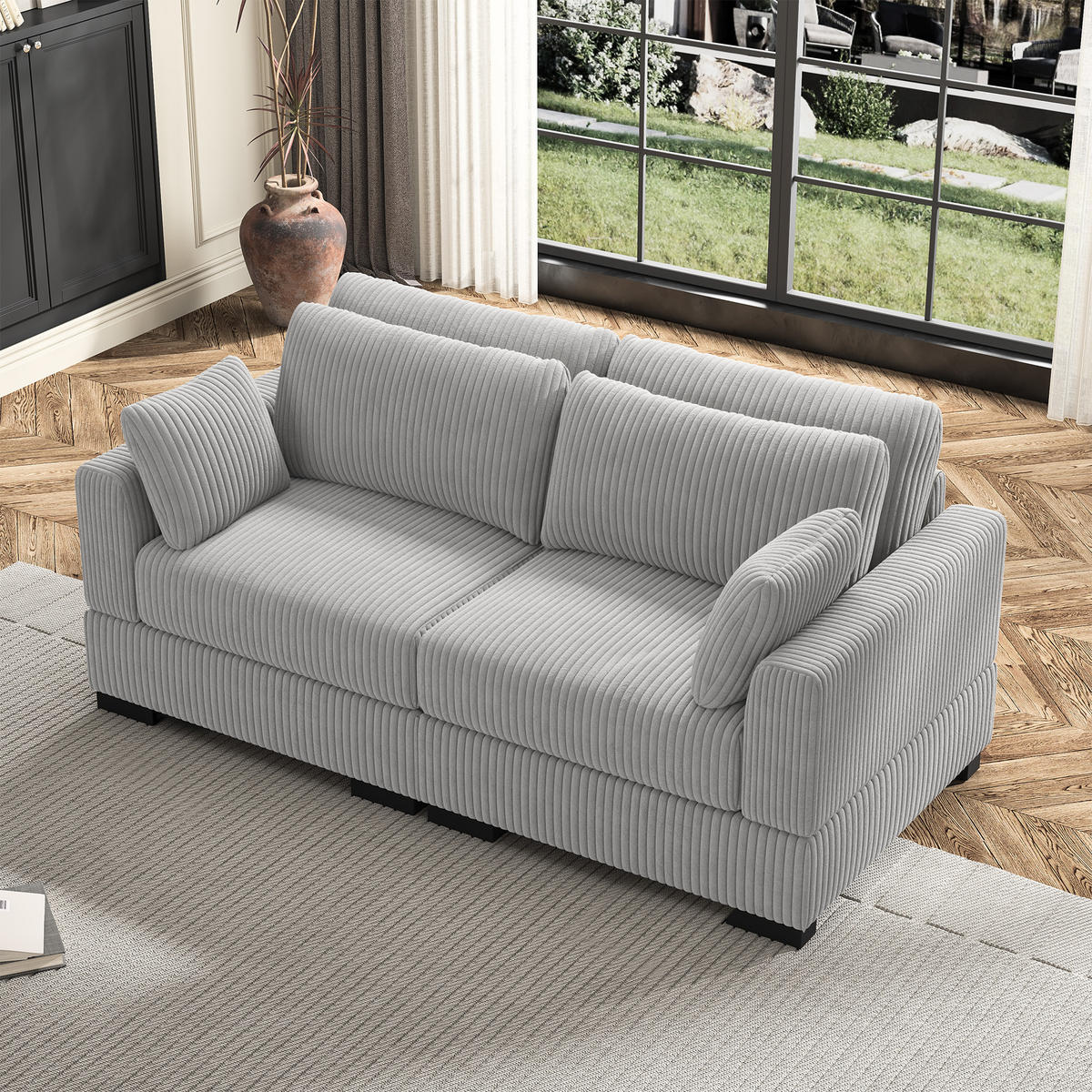 SOFA Modern Mit Streifenmuster Grau 180x87x85 Cm Komfortabel & Robust - Grau, Holz (87/85/180cm)