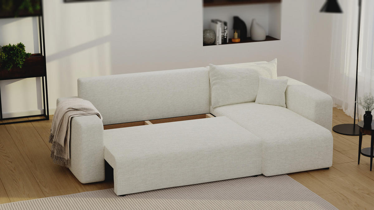 ECKSOFA Beige Webstoff mit Bettkasten - Naturfarben, Textil (248/145cm) - Idohome