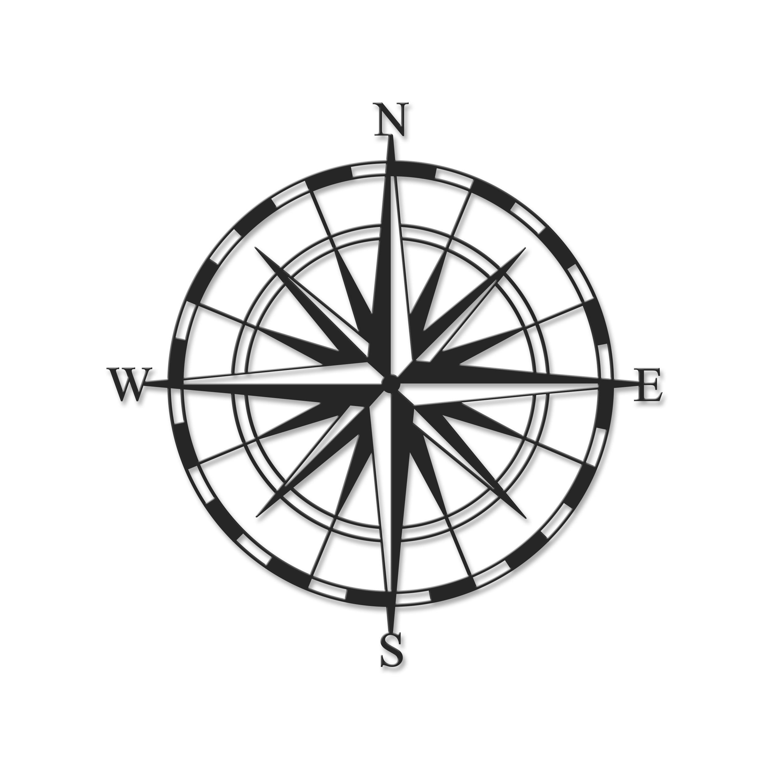 WANDDEKORATION Metal Nr.23 Compass 45/45/1.5 cm - Schwarz, Metall (45/45/1.5cm) - Decortie