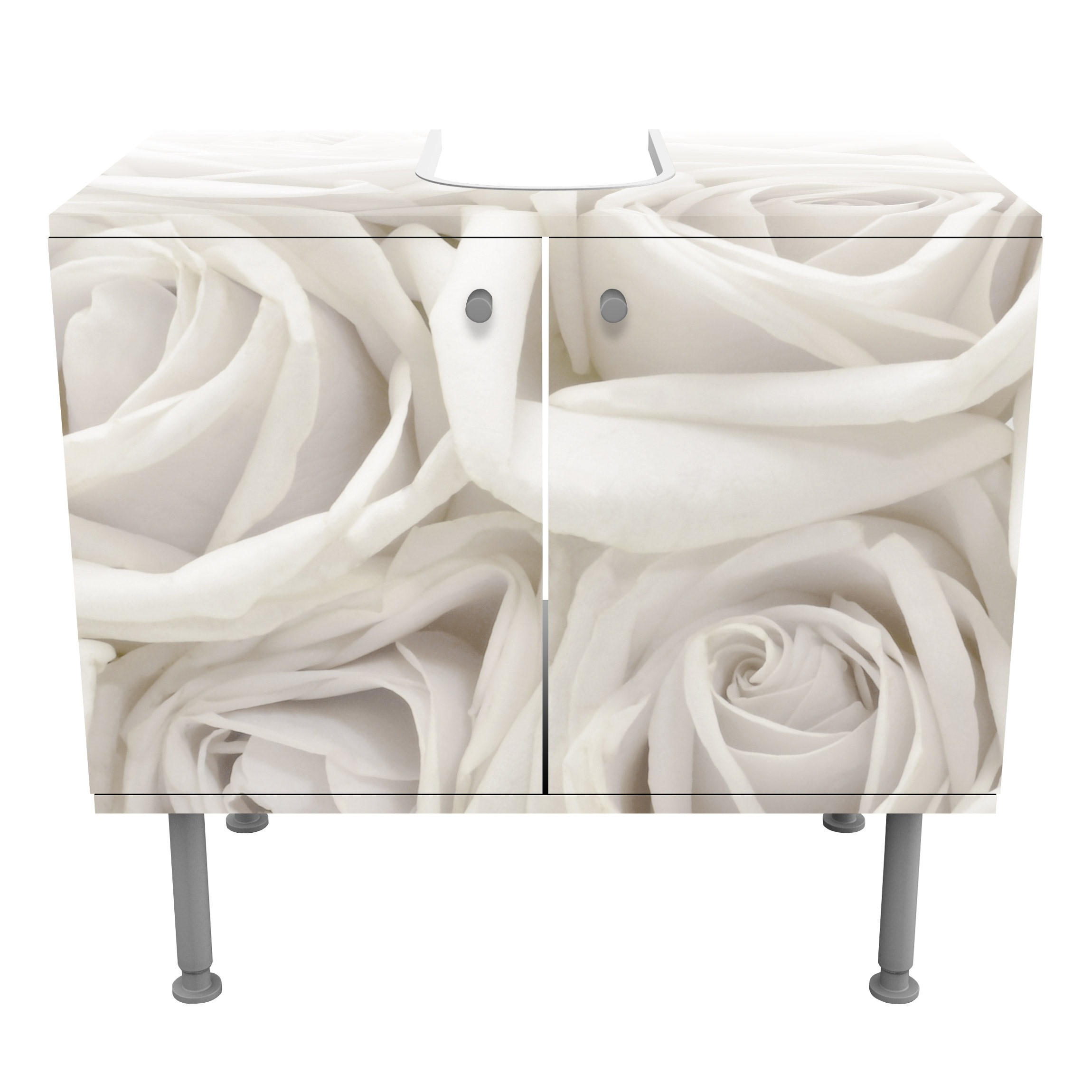 WASCHBECKENUNTERSCHRANK Weiße Rosen 60/55/35 cm - Beige, Holzwerkstoff (60/55/35cm) - Bilderwelten