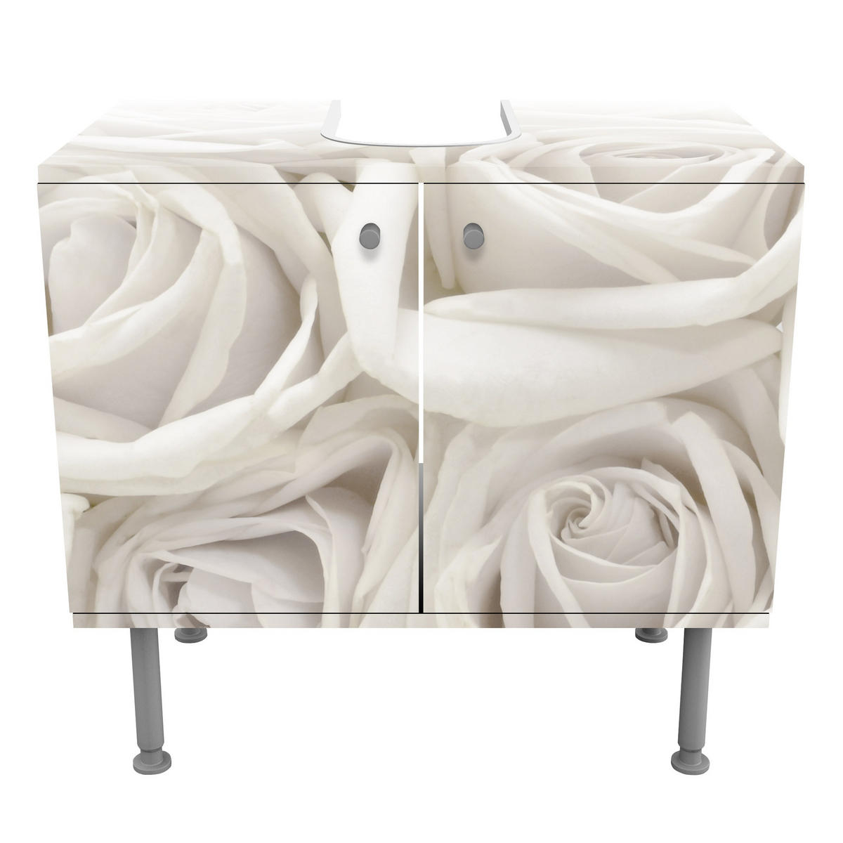 WASCHBECKENUNTERSCHRANK Weiße Rosen 60/55/35 cm - Beige, Holzwerkstoff (60/55/35cm) - Bilderwelten