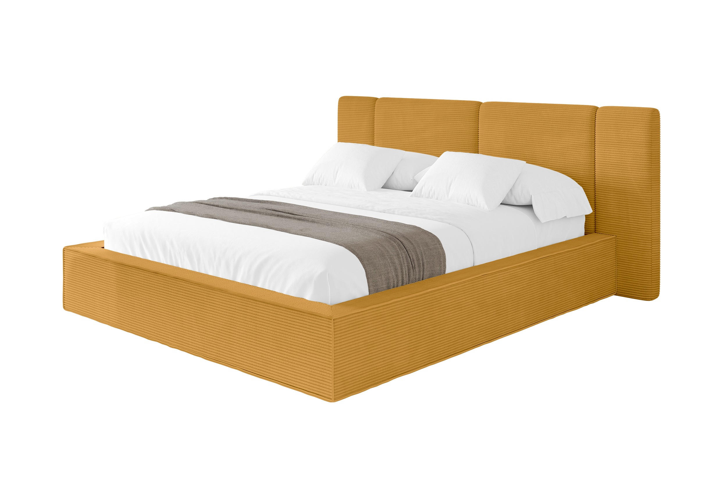 POLSTERBETT mit Bettkasten und Lattenrost, Bett mit Matratze H3/H4 - RIVO 140x200 Senfgelb - Gelb, Holzwerkstoff/Textil (140/200cm) - ALTDECOR
