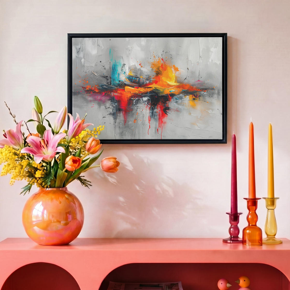LEINWAND Bilder mit Rahmen - Moderne Kunst - Orange - Grau - Abstrakt - 30x20 - Hellgrau, Textil (30/20cm) - MuchoWow