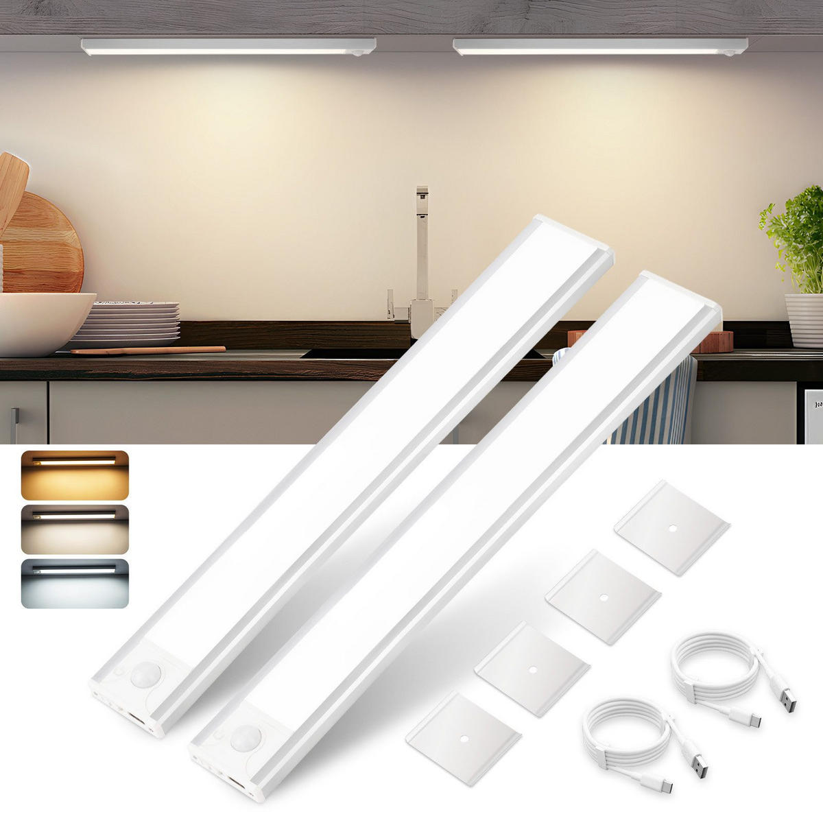 LED-UNTERBAULEUCHTE Benjamin II 30/4/1cm(2er-set) - Silberfarben, Metall (30/4/1cm) - Nettlife