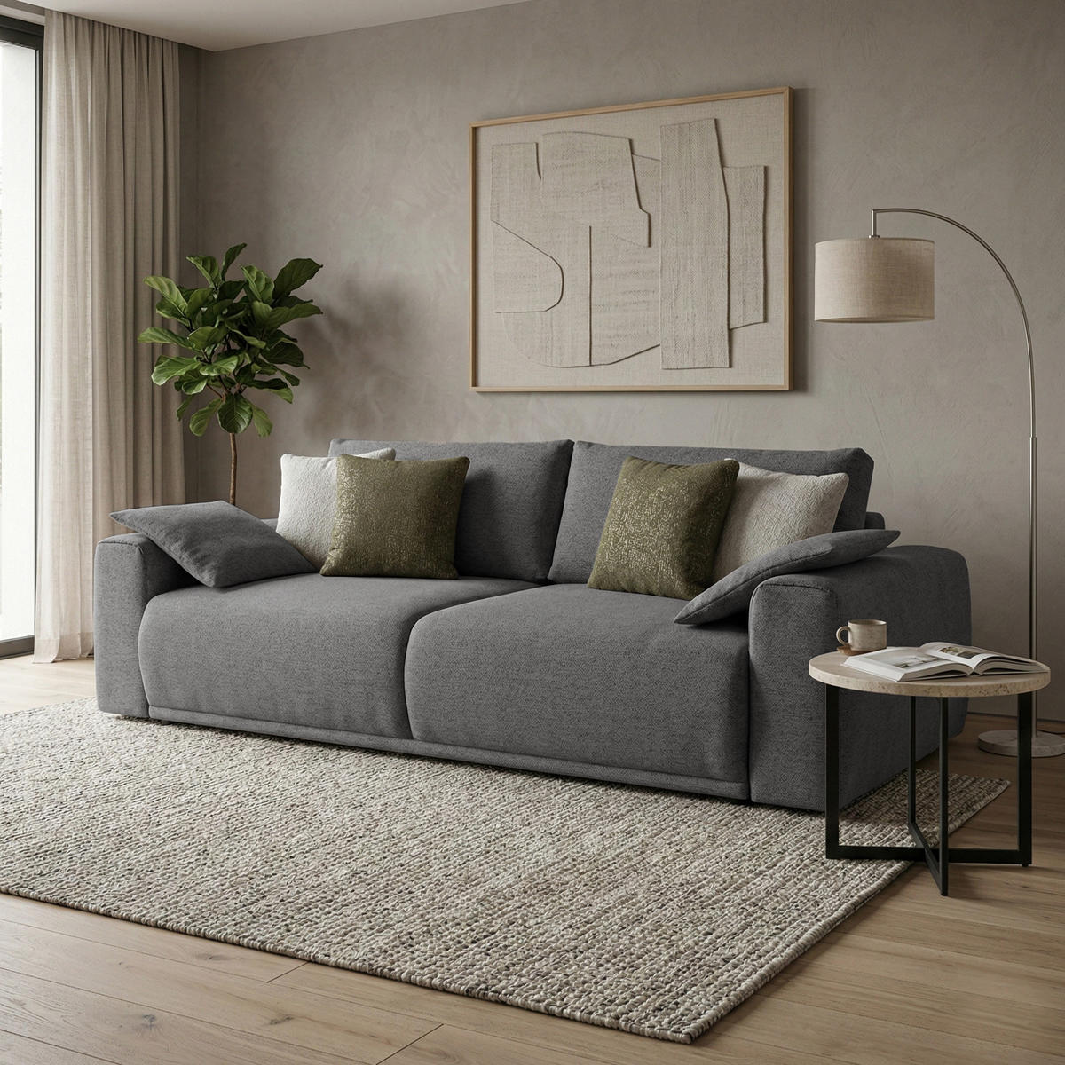 SCHLAFSOFA Polo 3-Sitzer mit Schlaffunktion, Grau - Grau, Textil (252/100/120cm) - Beautysofa