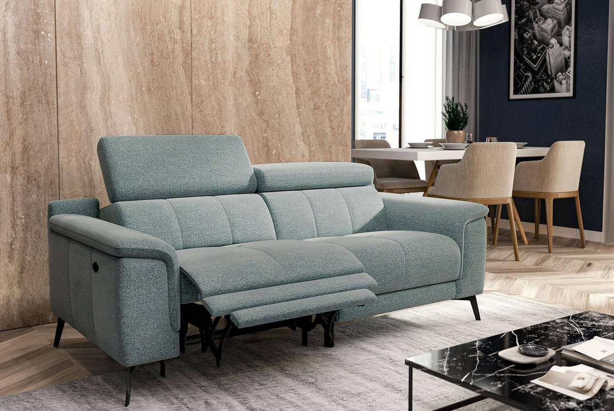 RELAXSOFA FIERO 3-Sitzer mit 1 Relaxfunktion, mintgrün - Schwarz/Mintgrün, Holzwerkstoff/Textil (212/82/103cm) - Courtois Laville