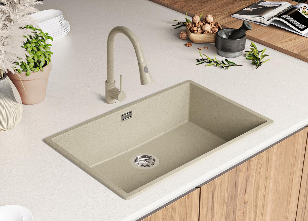 SPÜLBECKEN London Slim, 2-er set Beige 76/47 cm 1 Becken + Ablauf-Set ab 80er Unterschrank - Beige, Kunststoff (76/20/47cm) - Primagran