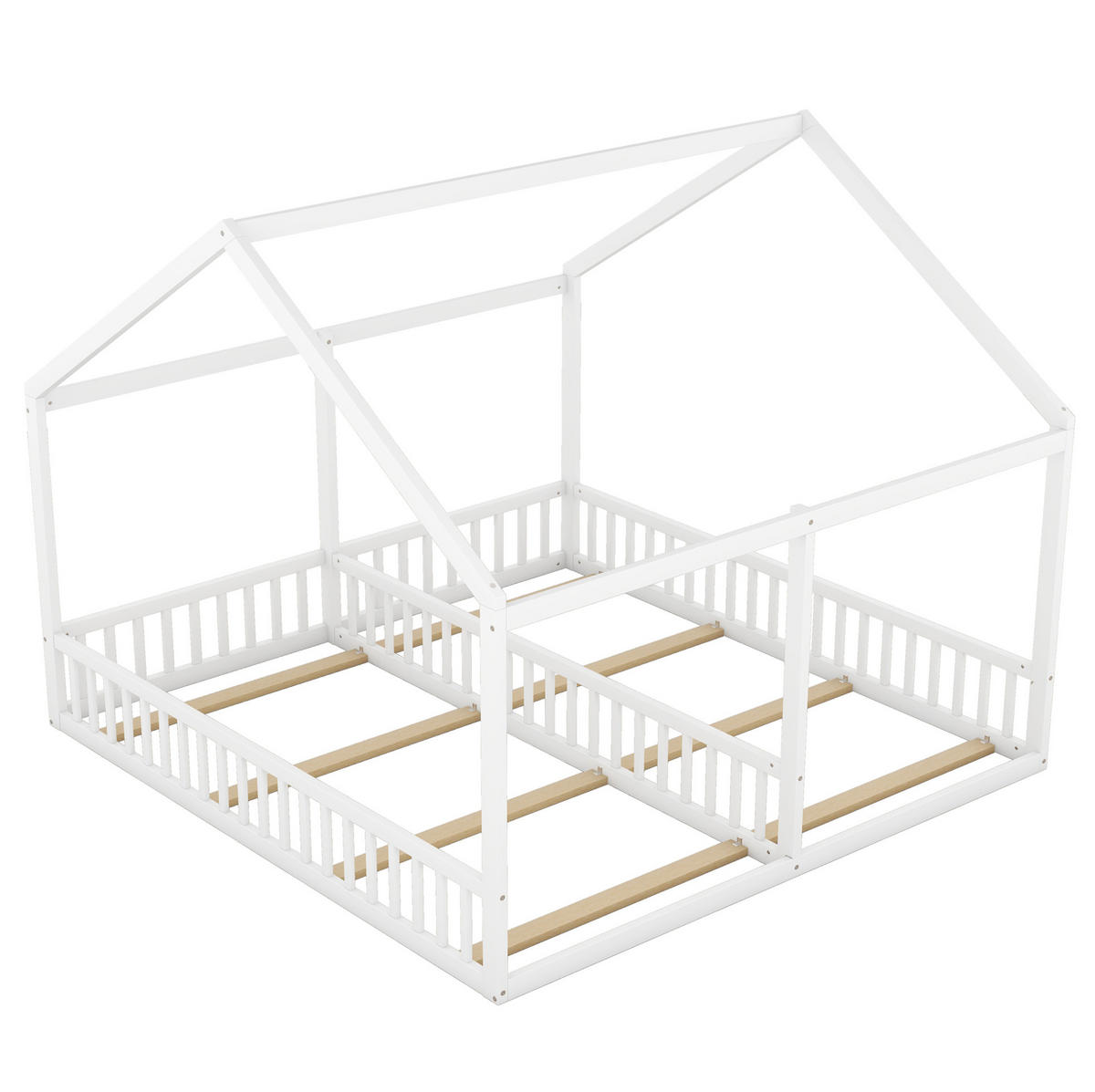KINDERBETT aus Kiefernholz und MDF Weiß als 2-in-1-Hausbett mit zwei Liegeflächen 90x200 cm - Weiß, Holzwerkstoff (90/200cm) - IVMEU
