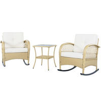 BALKONGARNITUR 3-tlg. mit 2 Schaukelstühlen und Glastisch, wetterfestes Rattan-Design, Beige - Beige, Metall - Redom