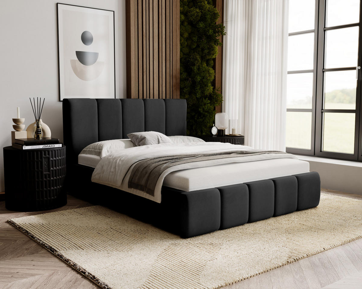 POLSTERBETT mit Kopfstütze Buchel 120x200 cm, Schwarz - Schwarz, Textil (120/200cm) - Fedve