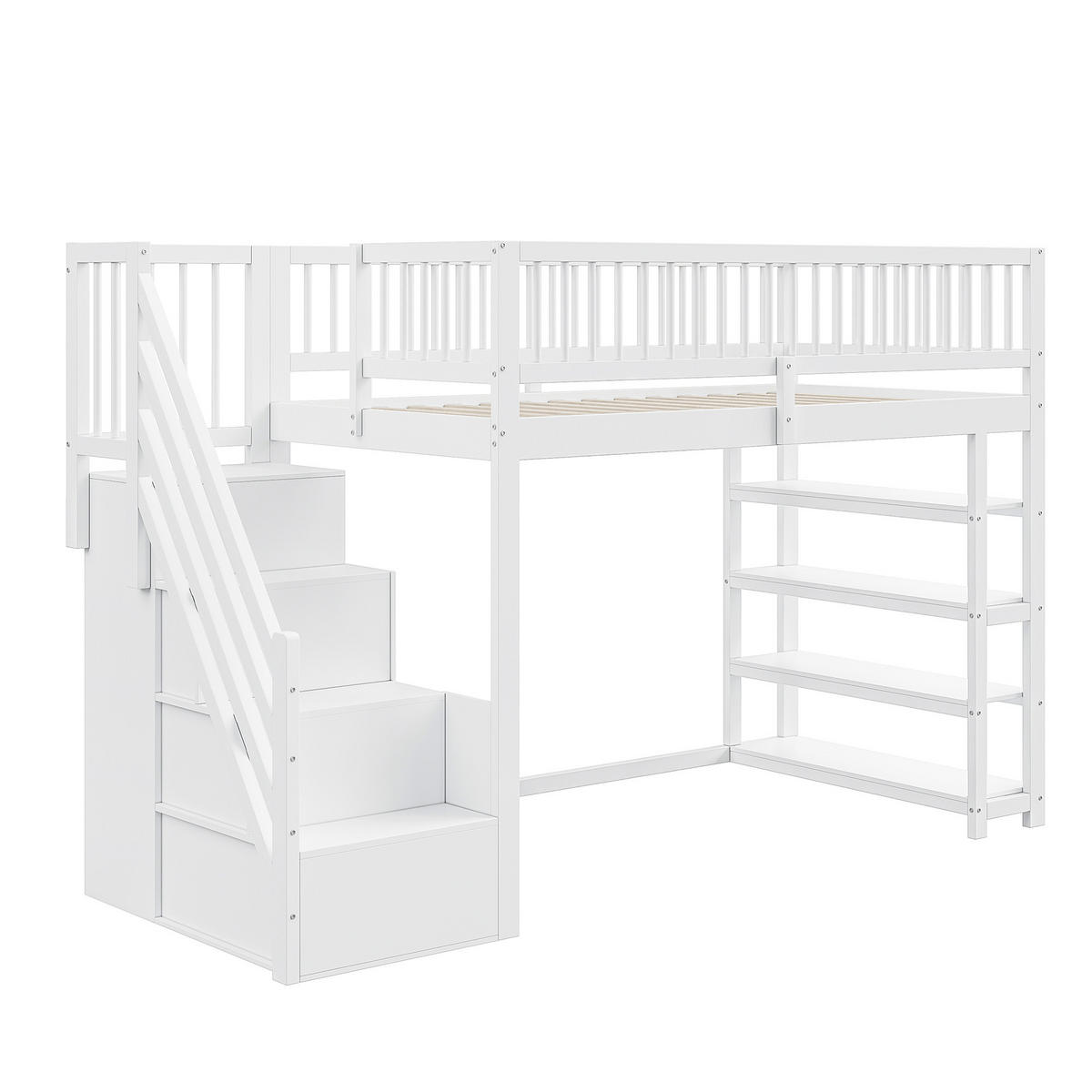 HOCHBETT 90/200 cm weiß mit Sicherheitsausschnitt und Stauraum mit Matratze - Weiß, Holzwerkstoff (90/200cm) - OKWISH