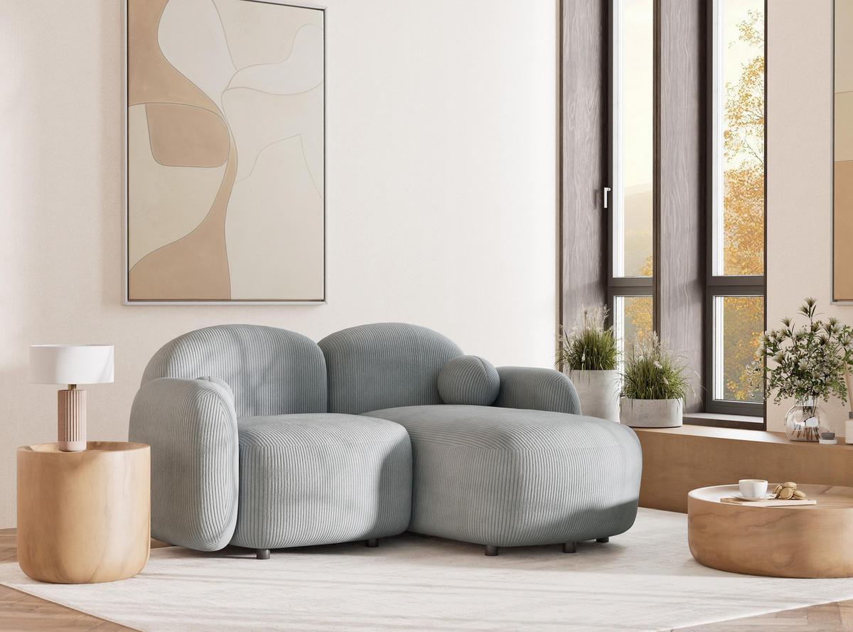 ECKSOFA Bahama Hellgrau Samtstoff - Blaugrau/Schwarz, Holz/Holzwerkstoff (190/146cm) - Maison de Reve