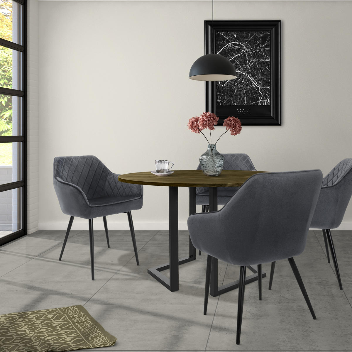ESSZIMMERSTUHL Samt Anthrazit 2er Set - Grau, Metall (63/80/60cm) - ML-DESIGN