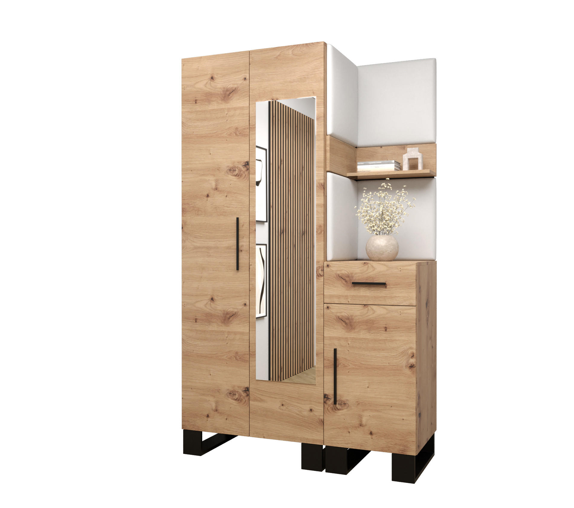 Abiks Möbel Garderoben-Set Eiche Artisan, Weiß 116x196x45.6 cm
