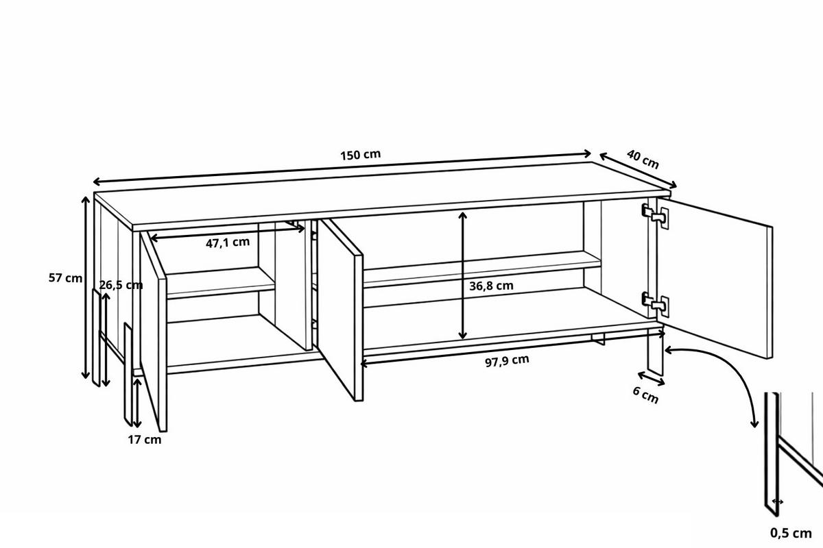 TV-SCHRANK Natan 150cm, dreitürig, mit Metallfüßen, kaschmir - Kaschmir, Kunststoff (150/57/40cm) - Margaret Hadas24