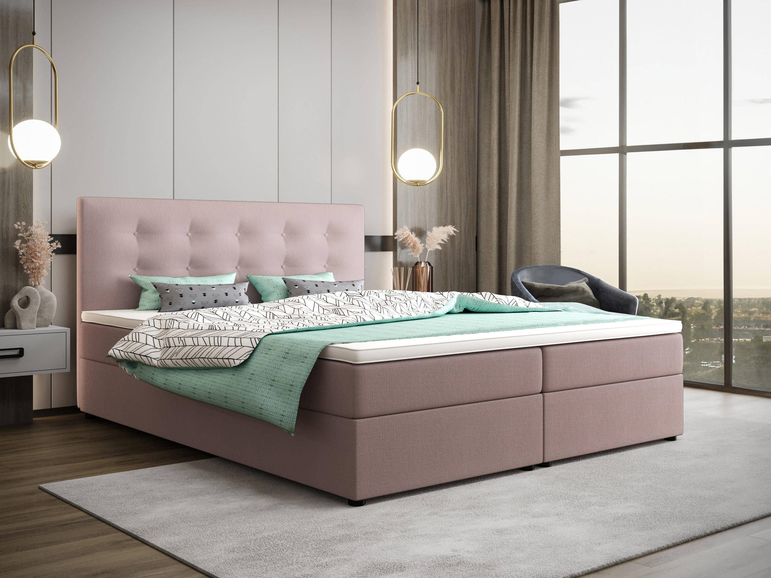 BOXBETT FADO 22 mit Matratze H3, Bonell und Topper 180x200 Cosmic 14 - Pink, Holz/Textil (180/200cm) - Bedante