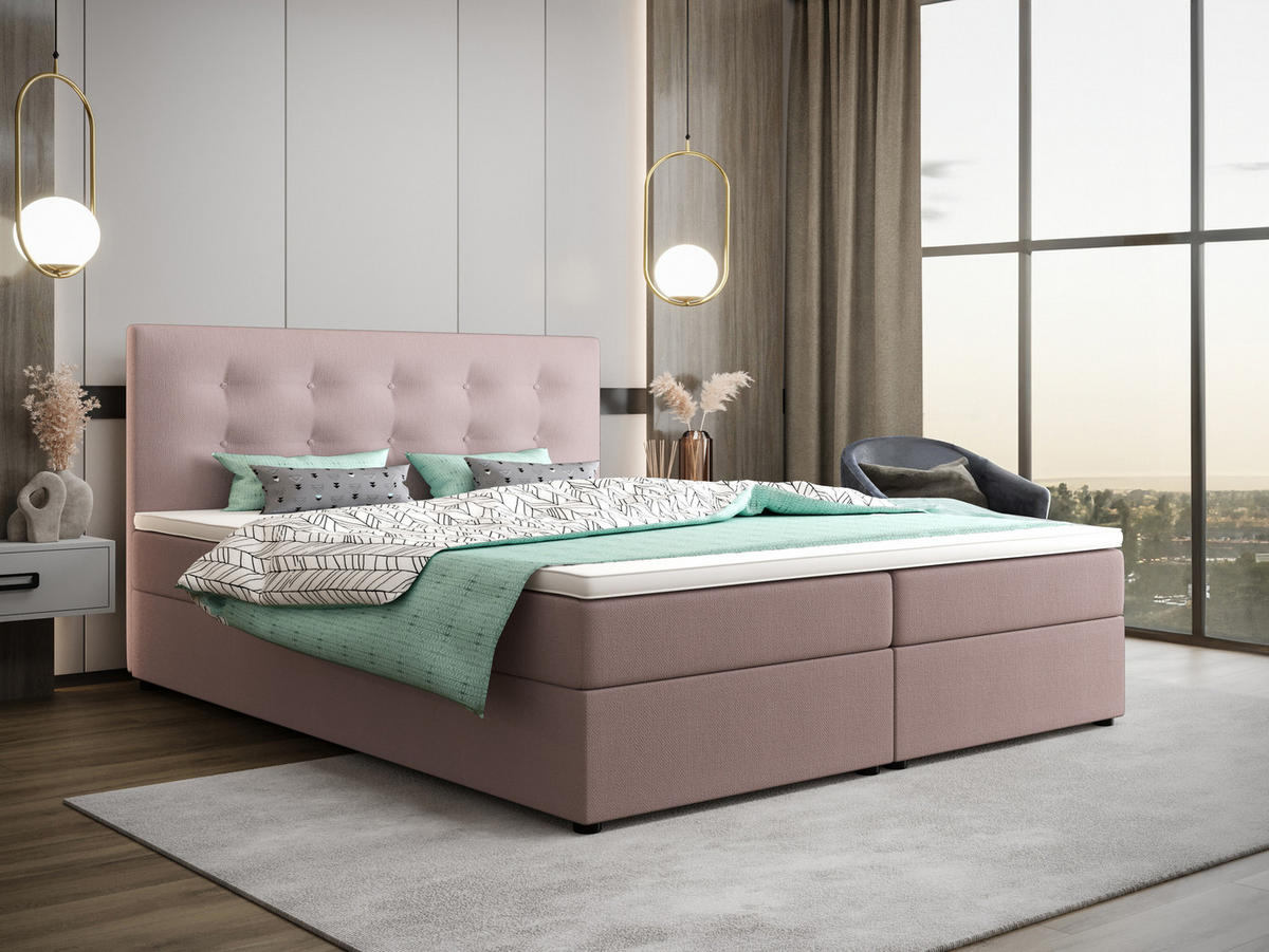 BOXBETT FADO 22 mit Matratze H3, Bonell und Topper 180x200 Cosmic 14 - Pink, Holz/Textil (180/200cm) - Bedante