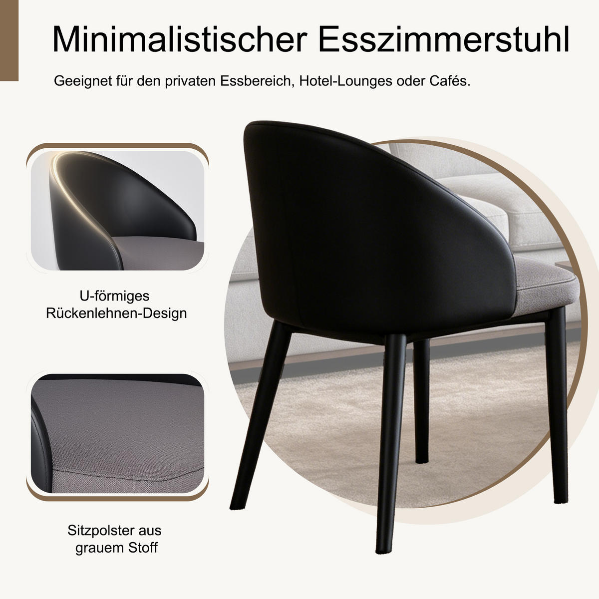 STUHL-SET DE-36247 2 Stück mit Mesh-Sitz Schwarz/Grau - Schwarz, Metall (56/75/50cm) - ComfortXL