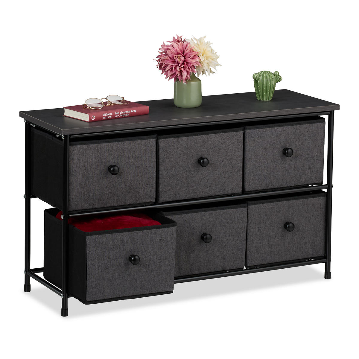 SIDEBOARD - Anthrazit/Schwarz, Holz/Holzwerkstoff (87/51/32cm) - Relaxdays
