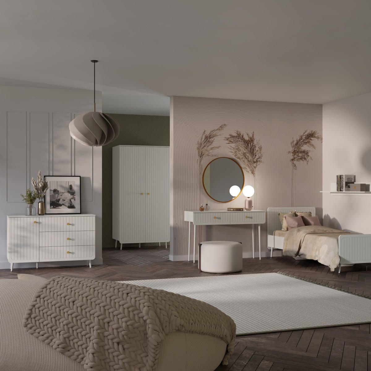 SCHMINKTISCHE mit Schubladen Chloe 2S 125 Weiß (schwarzer oder golder Griff) - Schwarz/Weiß, Holzwerkstoff/Kunststoff (127/81/40cm) - mzm24