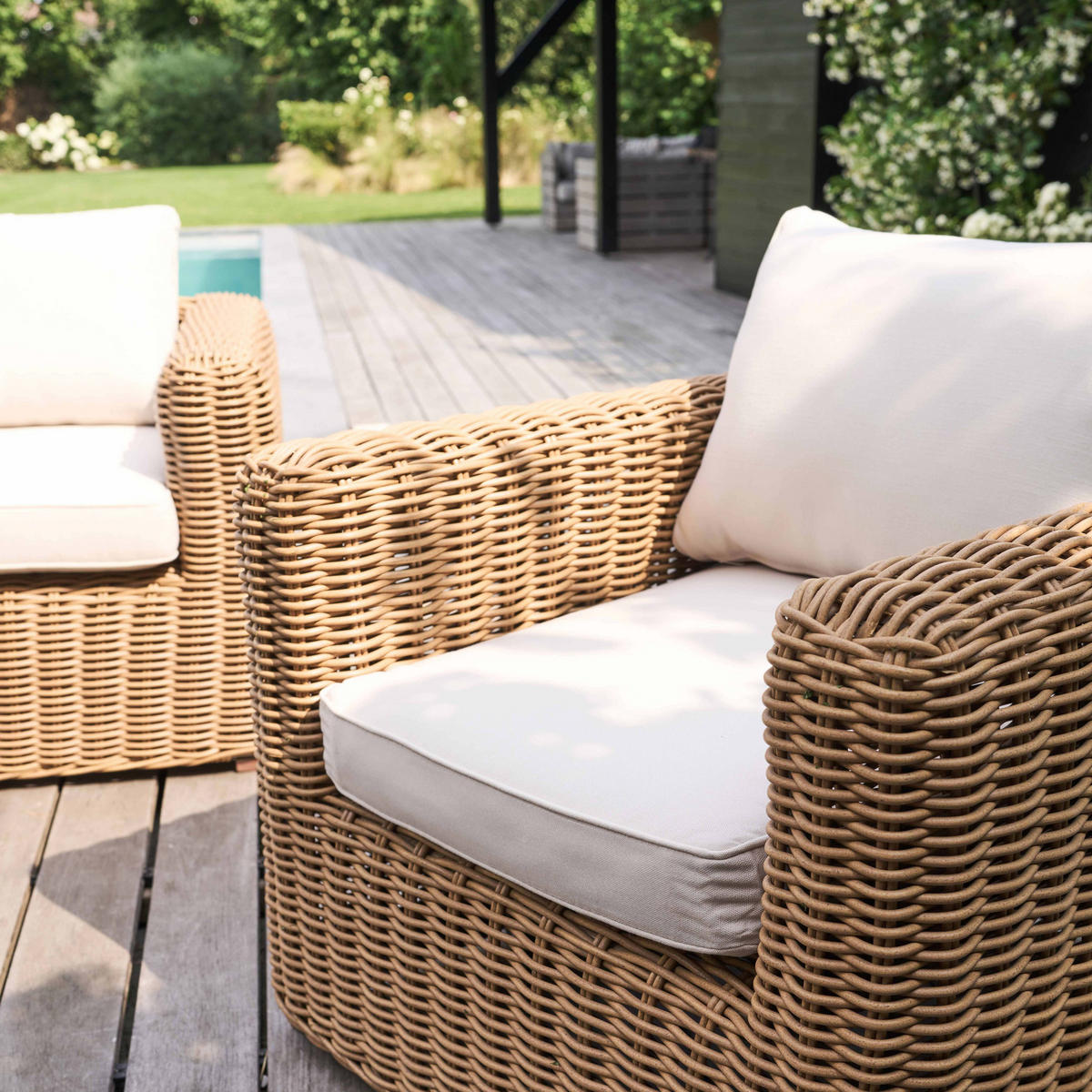 GARTEN-LOUNGEGARNITUR 7-Sitzer, Weiß - Weiß, Naturmaterialien - Oviala