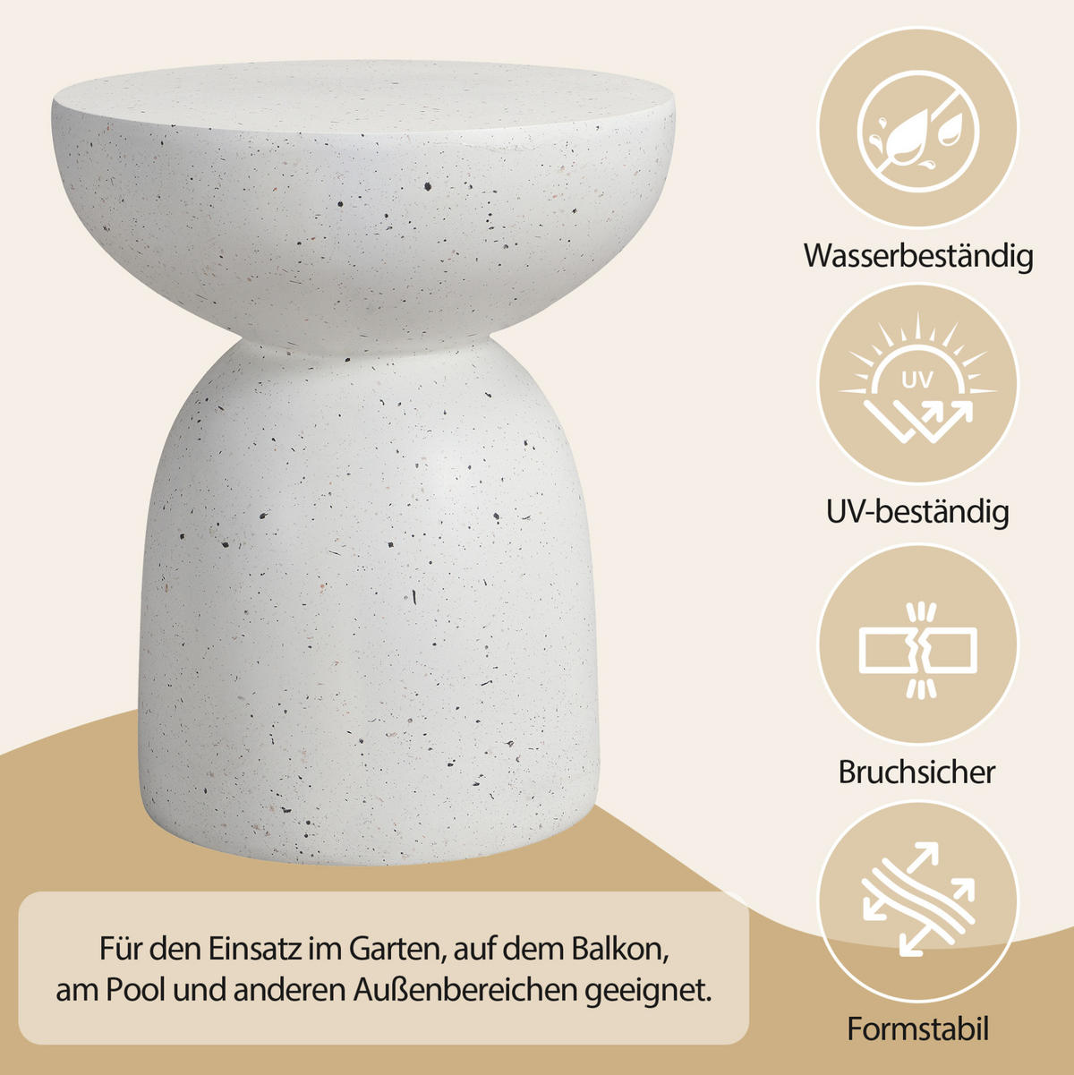 BEISTELLTISCH aus Magnesiumoxid Weiß wasserfest, UV-beständig und montagefrei - Weiß, Metall (45/45/52.5cm) - Modfu