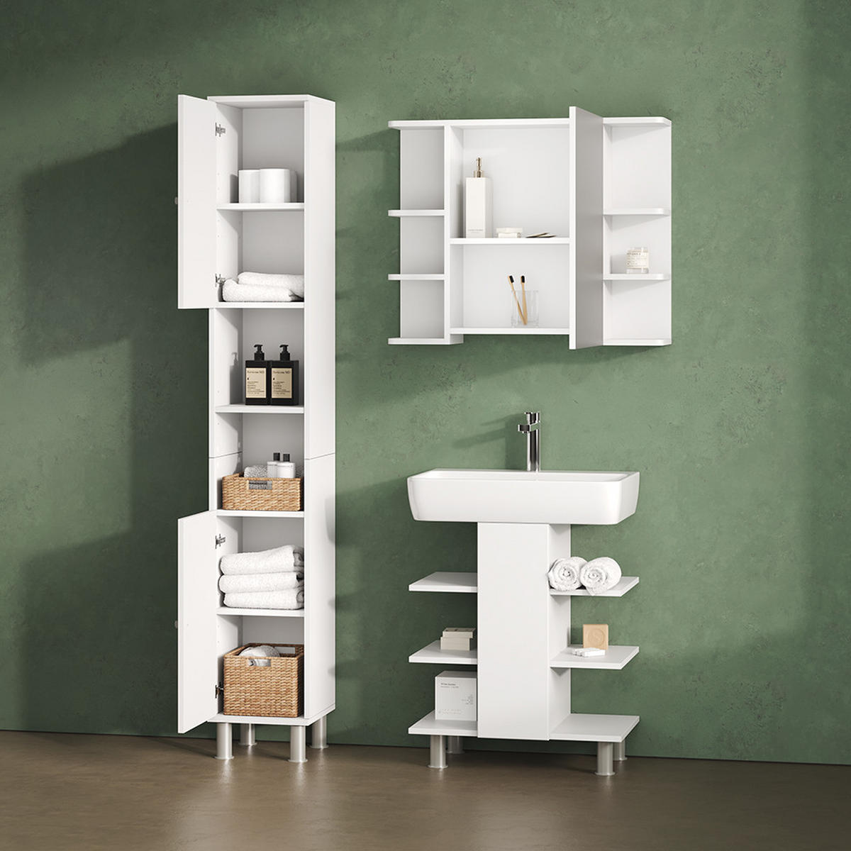 WASCHBECKENUNTERSCHRANK Fucino Weiß 60 x 70 cm mit 6 Ablage - Weiß, Holzwerkstoff (60/70/36.6cm) - Livinity®